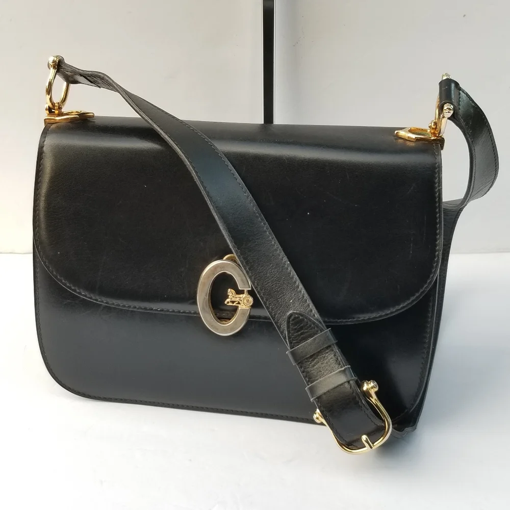 Vintage CÉLINE Paris Horse Carriage Caleche box calf shoulder crossbody bag - Picture 3 of 16